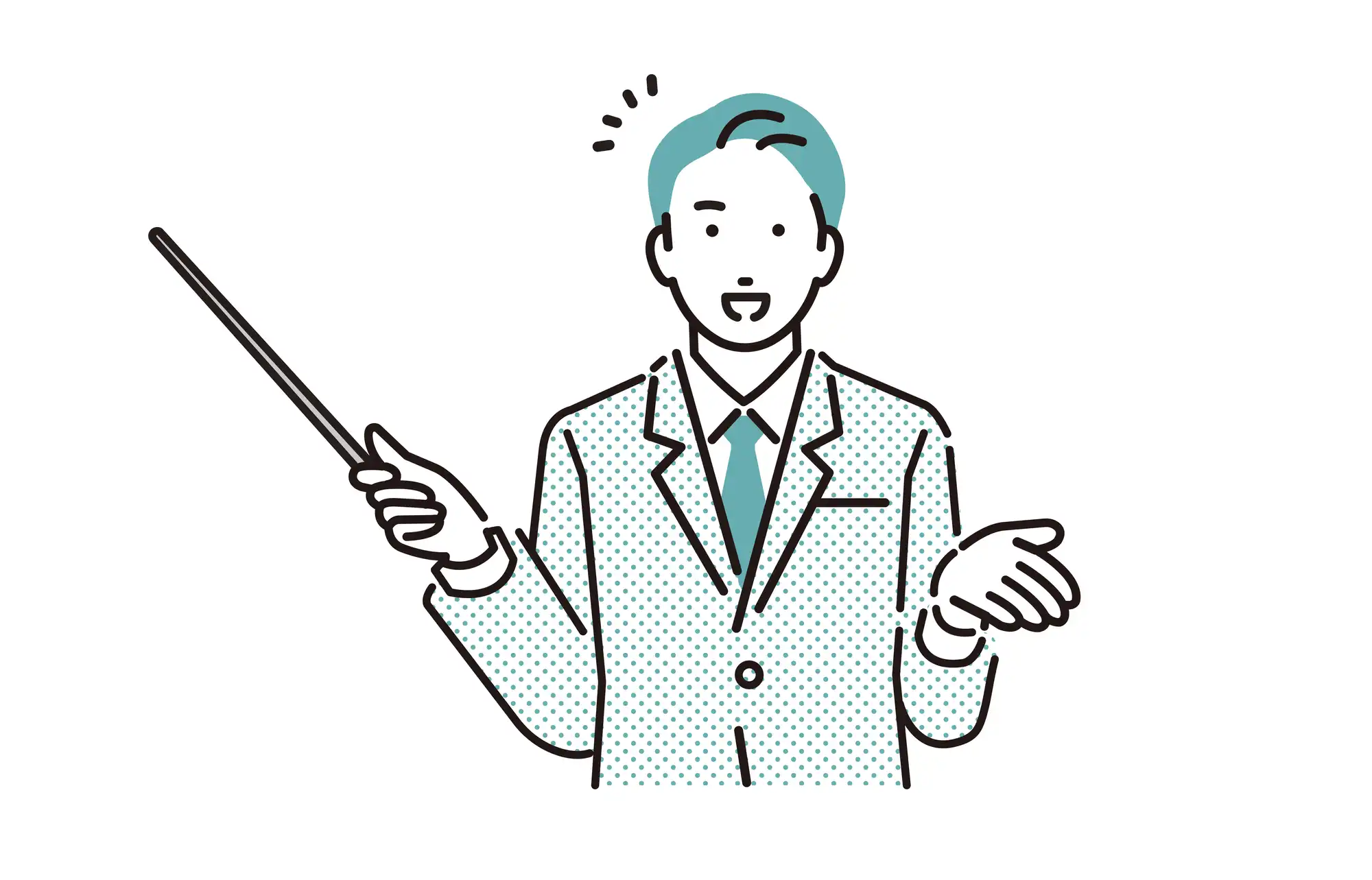 スーツ姿の男性が説明しているイラスト