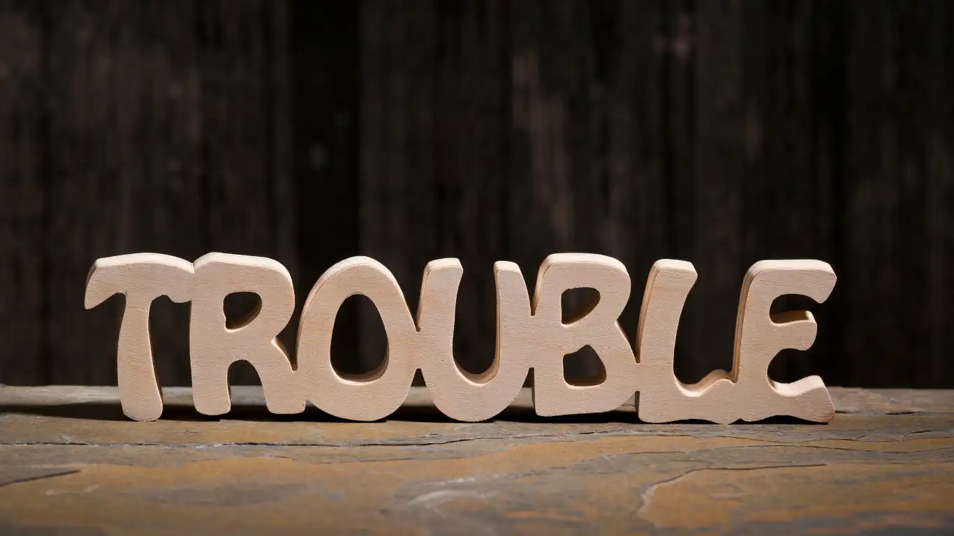 TROUBLEという木の模型