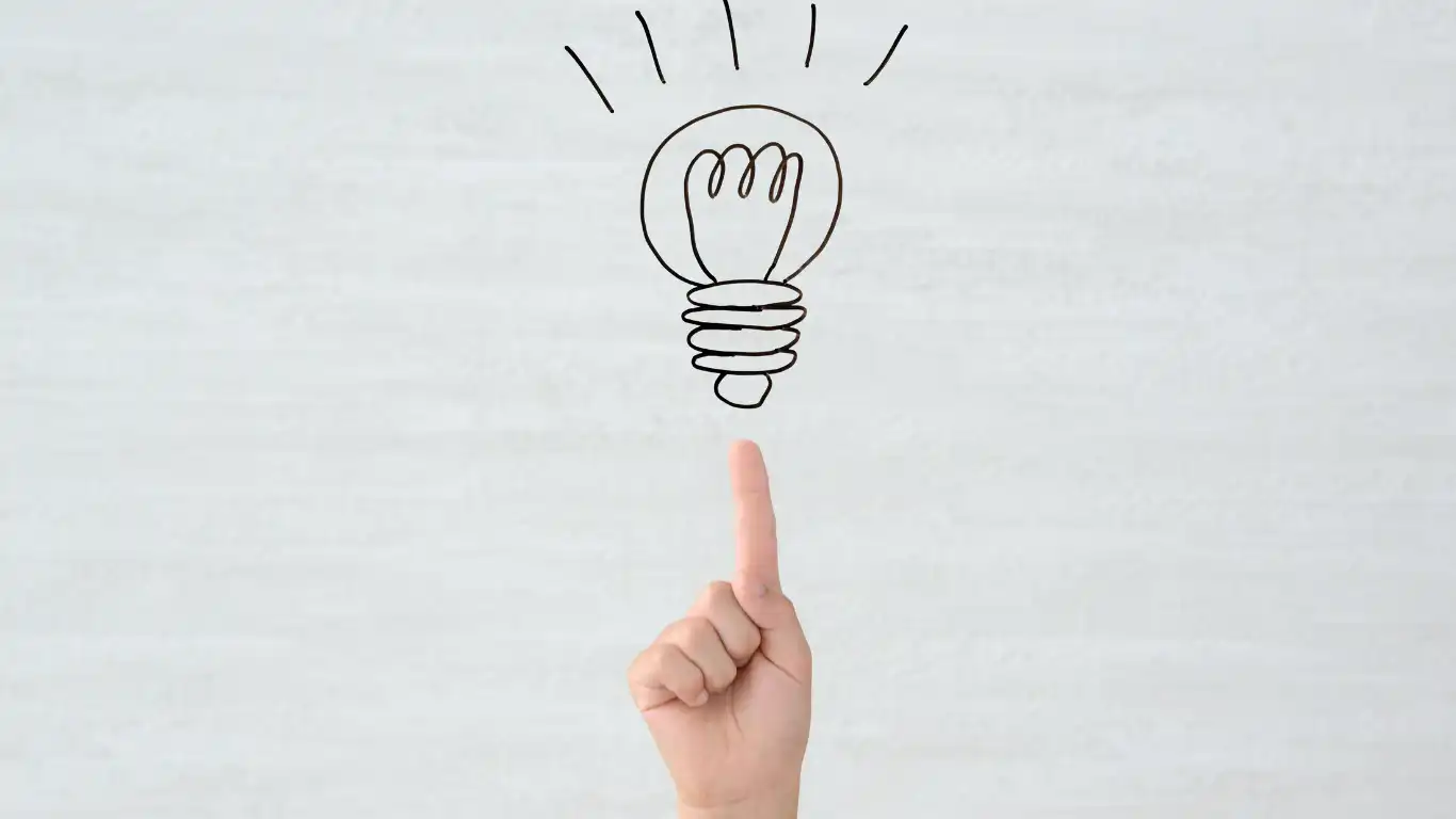 豆球のイラストを指さしている