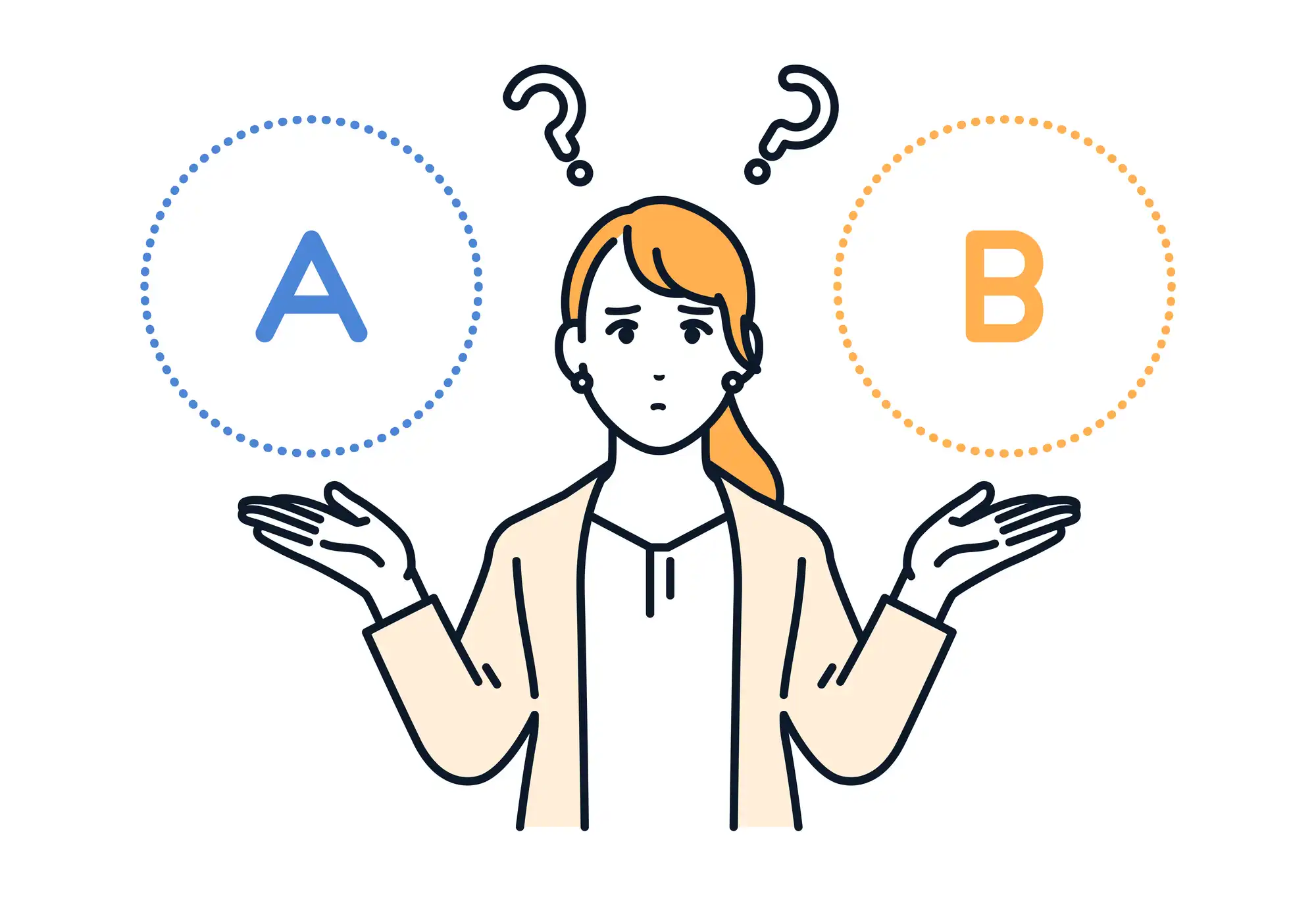AかBで迷う女性のイラスト